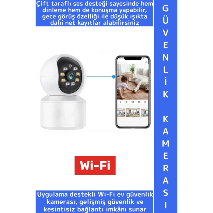 Ev Ofis Çift Taraflı Ses Hareket Algı Mobil Bildirim Uygulama Destekli HD Wi-Fi Güvenlik Kamerası