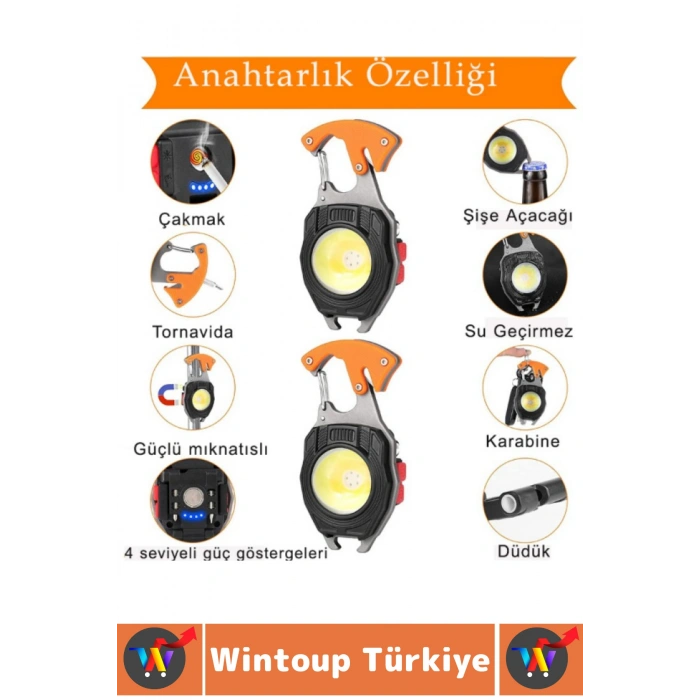 Outdoor Piknik 6 Aydınlatma Modlu 500 Lümen Güçlü Işık Çok Fonksiyonlu Şık Anahtarlık Kamp Lambası