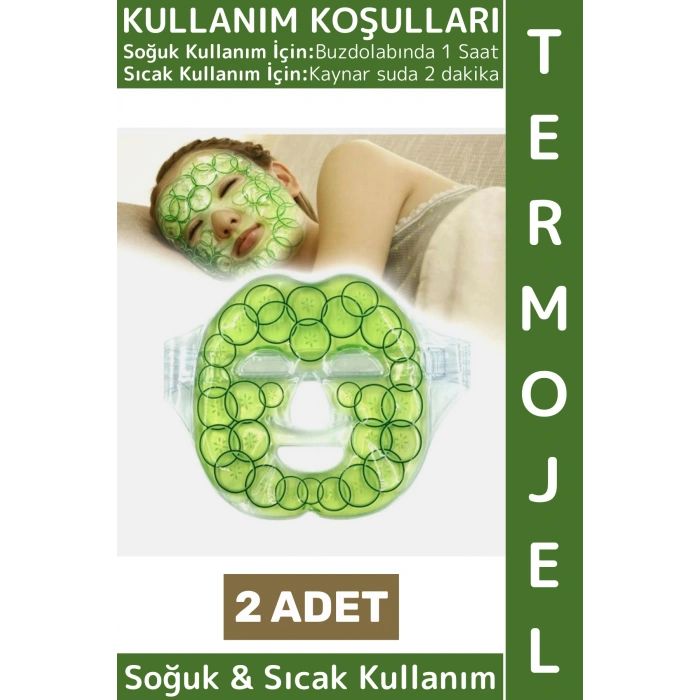 Soğuk Sıcak Kompres Termojel Sakinleştiren Ağrı Şişkinlik Azaltan Salatalık Desen Yüz Maskesi 2 Adet