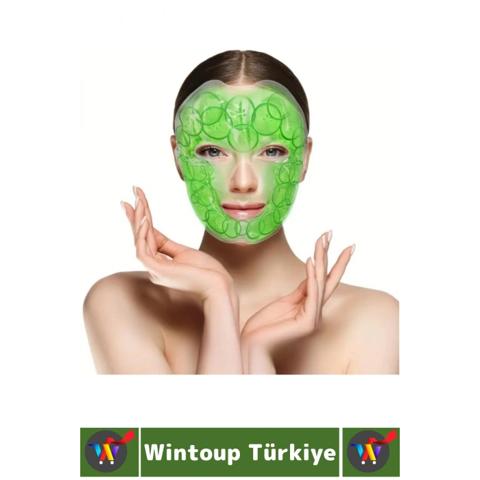 Soğuk Sıcak Kompres Termojel Sakinleştiren Ağrı Şişkinlik Azaltan Salatalık Desen Yüz Maskesi 2 Adet
