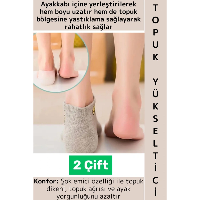 Ayakkabı İçinde Belli Olmaz Rahat Konforlu Boy Uzatıcı Esnek Silikon Ayak Topuk Yükseltici 2 Çift