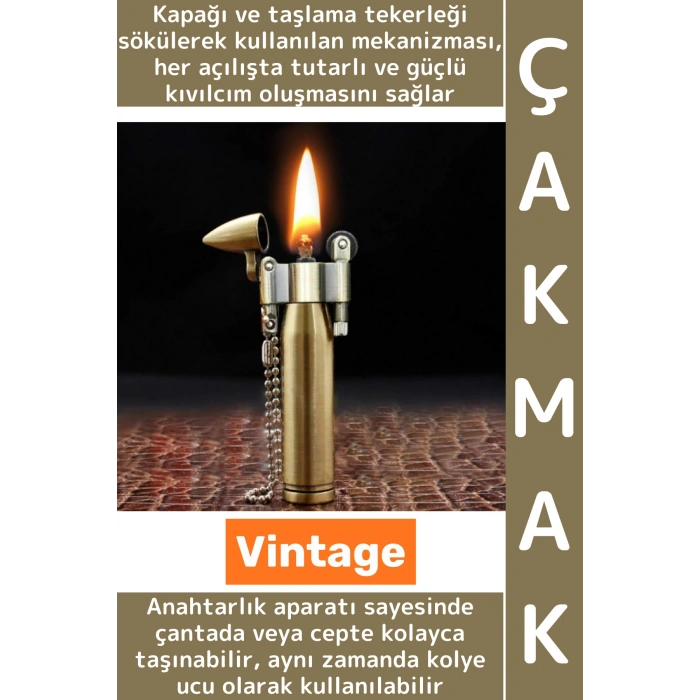 Dekoratif Hediyelik Retro Vintage Koleksiyon Anahtarlık Kolye Ucu Kullanım Şık Kurşun Tasarım Çakmak