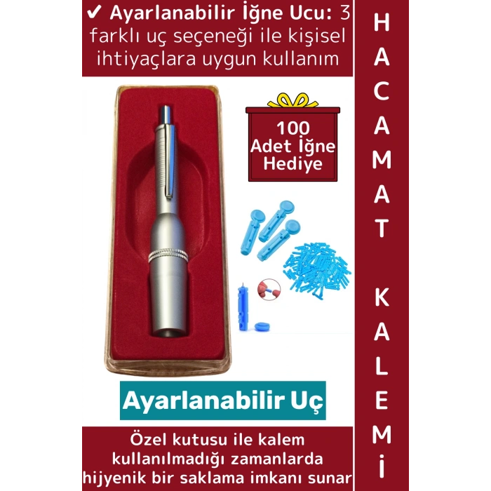 Premium Klinik Terapi Ayarlanabilir 3 Uçlu Özel Hijyenik Kutu Hacamat Kalemi 100lü İğne Hediye