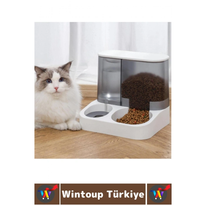 Premium Pet Evcil Hayvan Küçük Irk Köpek Kedi 2si 1 Arada Çift Hazneli Şık Otomatik Mama Su Kabı
