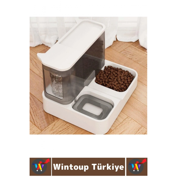 Premium Pet Evcil Hayvan Küçük Irk Köpek Kedi 2si 1 Arada Çift Hazneli Şık Otomatik Mama Su Kabı