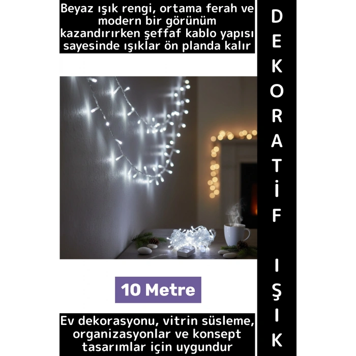 Dekoratif Aydınlatma Ev Vitrin Organizasyon Süsleme Çok Şık Estetik Damla Uçlu 100 Led Işık 10 Metre