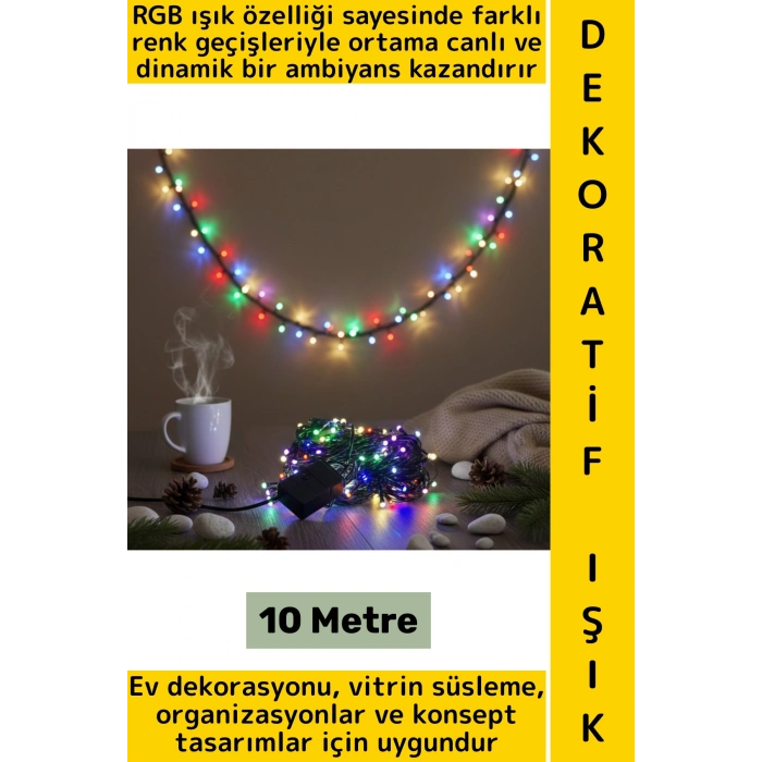 Dekoratif Aydınlatma Ev Vitrin Organizasyon Süsleme Çok Şık Estetik Damla Uçlu 100 Led Işık 10 Metre