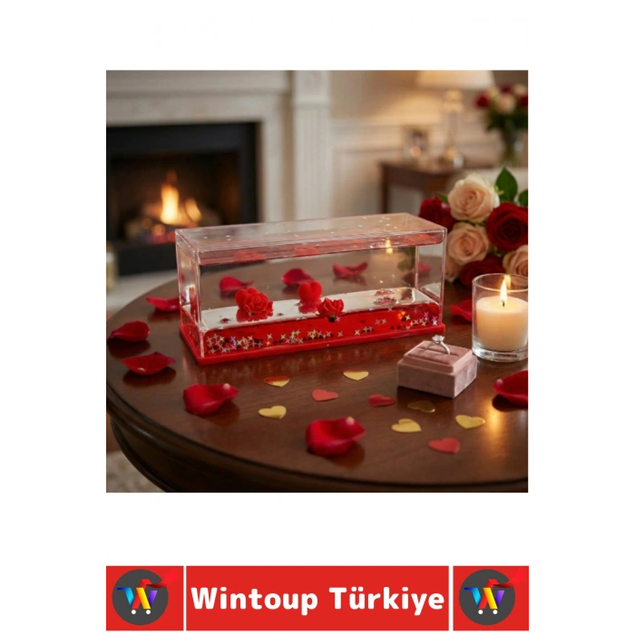 Dekoratif Hediyelik Sevgililer Günü Yıldönümü Özel Gün Evlilik Romantik Batmayan Kalp Güllü Akvaryum