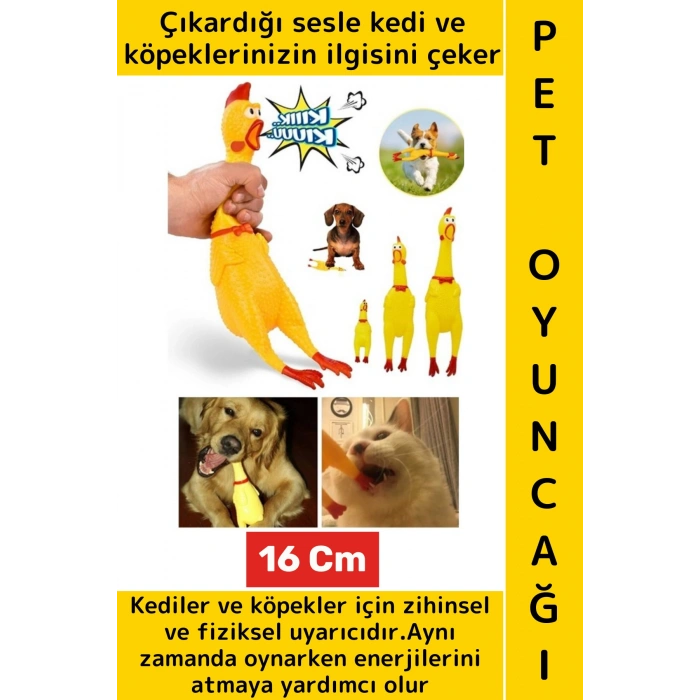 Evcil Hayvan İlgi Çekici Enerji Atma Fiziksel Aktivite Ses Çıkaran Tavuk Kedi Köpek Oyuncağı 16 Cm
