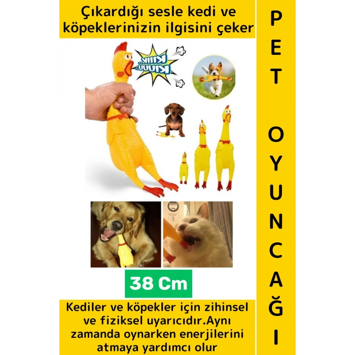 Evcil Hayvan İlgi Çekici Enerji Atma Fiziksel Aktivite Ses Çıkaran Tavuk Kedi Köpek Oyuncağı 38 Cm