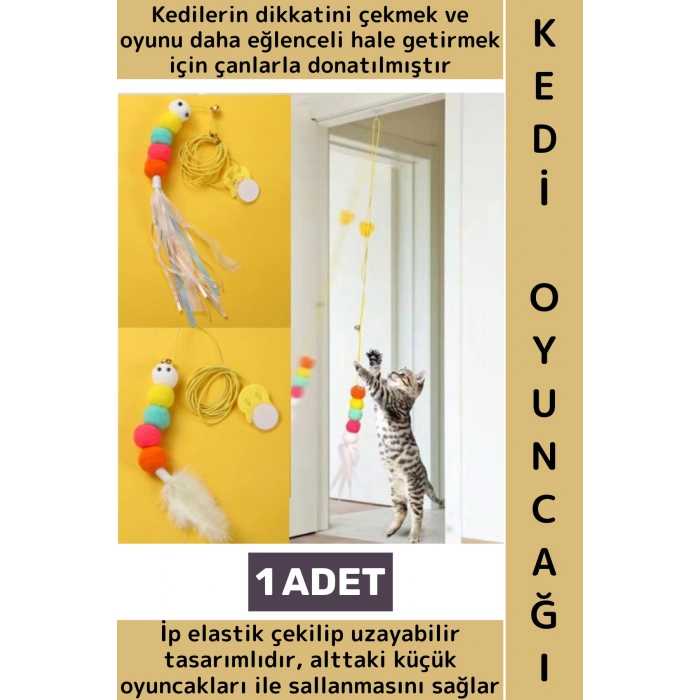 Kendinden Yapışkanlı Evcil Hayvan Pet İlgi Çekici Renkli Sevimli Eğitici Elastik Kedi Oyun Oltası