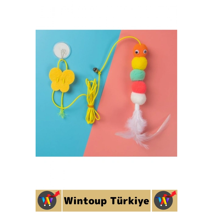 Kendinden Yapışkanlı Evcil Hayvan Pet İlgi Çekici Renkli Sevimli Eğitici Elastik Kedi Oyun Oltası