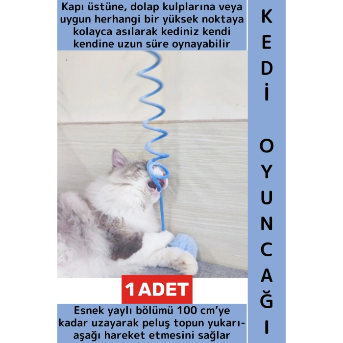 Evcil Hayvan Pet İlgi Çekici Sevimli Eğitici Elastik Yaylı Asılabilir Peluş Kedi Oyun Oltası 100 Cm