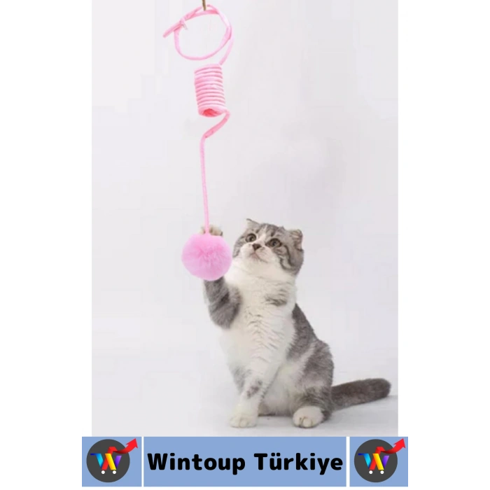 Evcil Hayvan Pet İlgi Çekici Sevimli Eğitici Elastik Yaylı Asılabilir Peluş Kedi Oyun Oltası 100 Cm