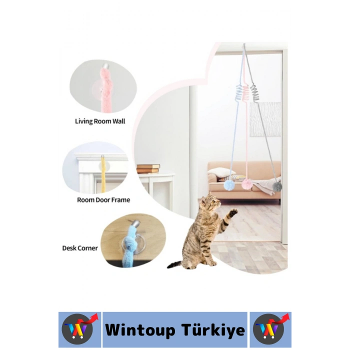 Evcil Hayvan Pet İlgi Çekici Sevimli Eğitici Elastik Yaylı Asılabilir Peluş Kedi Oyun Oltası 100 Cm