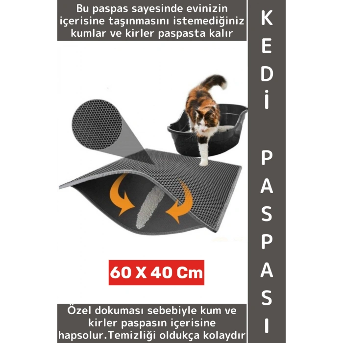 Kolay Temizlenir Özel Dokumalı Kir Kumu İçine Hapseden Kedi Tuvalet Önü Paspası Büyük Boy 60 X 40 Cm