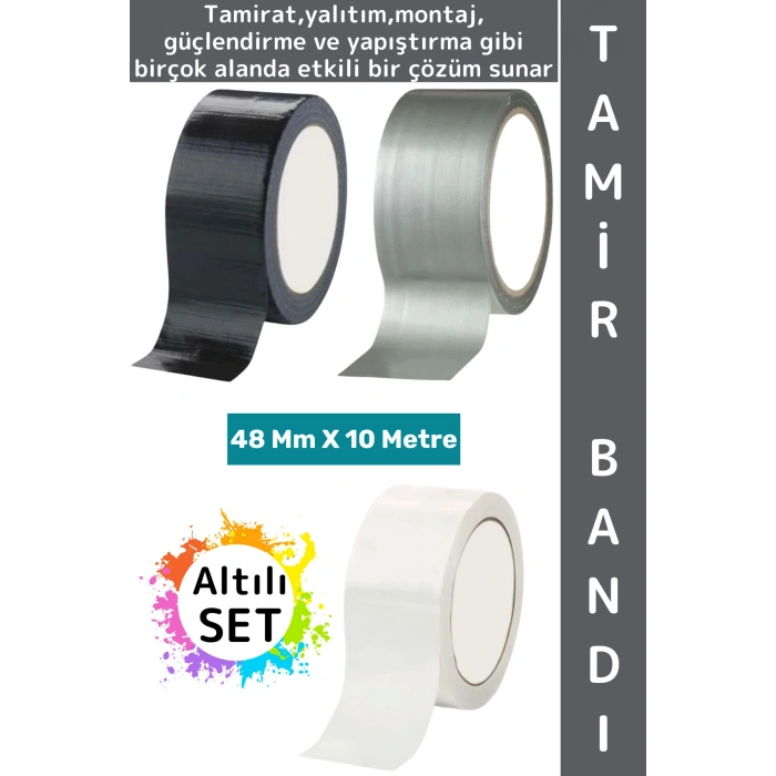 #TamirBandı Suya Neme Küfe Toza Dayanıklı Çok Amaçlı Montaj Onarım Bantı 48 mm x 10 Metre Altılı SET