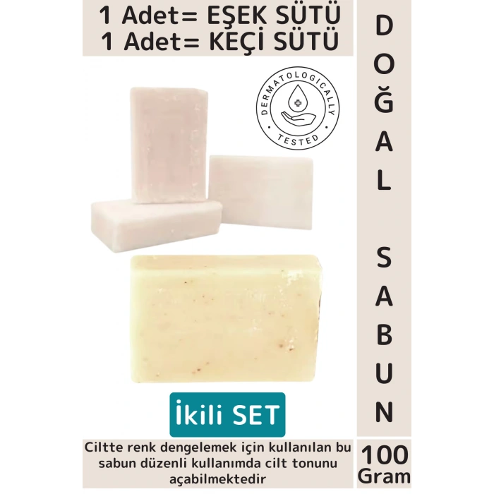 #DoğalSabun Bitkisel Organik Tüm Cilt Tipleri Yüz El Saç İçin Uygun Eşek Keçi Sütü Sabunu İkili Set