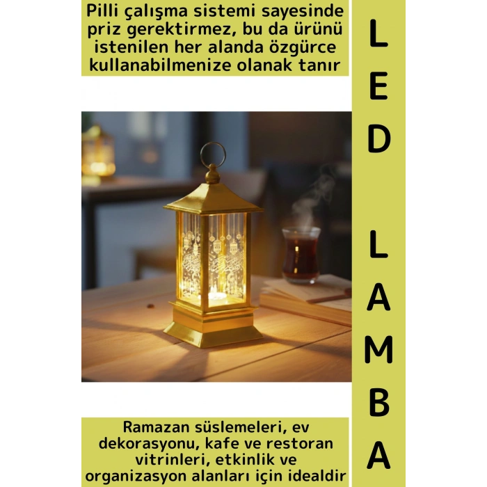 #LedIşık Ramazan Masa Süsleme Hediyelik Dekoratif Osmanlı İslami Şık Kare Kubbe Gold Pilli LED Lamba