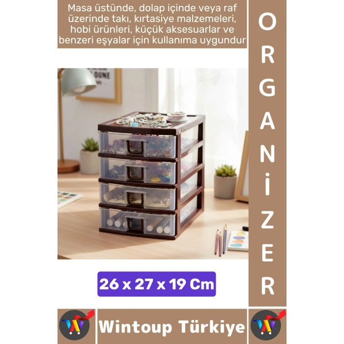 #TakıOrganizer Dayanıklı Plastik Masa Üstü Dolap Raf Küçük Eşya 4 Çekmeceli Komidin Mini Organizer