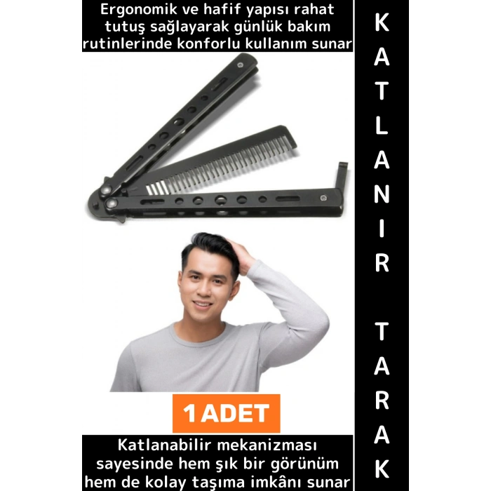 Hediyelik Seyahat Gündelik Çanta Boy Paslanmaz Çelik Gövdeli Özel Şık Tasarımlı Katlanabilir Tarak