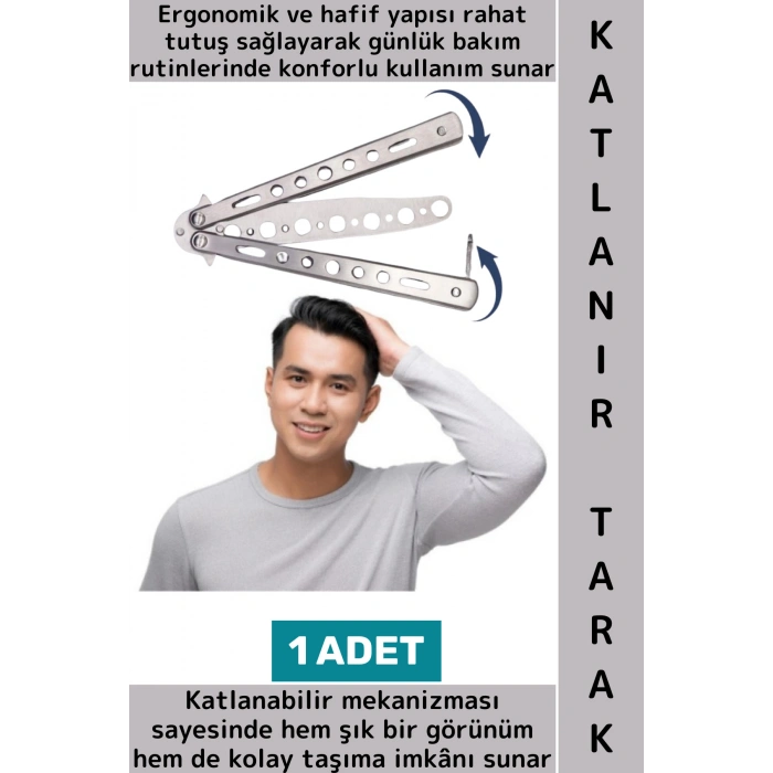 Hediyelik Seyahat Gündelik Çanta Boy Paslanmaz Çelik Gövdeli Özel Şık Tasarımlı Katlanabilir Tarak