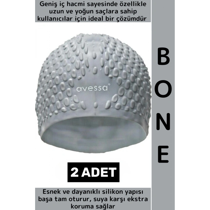 #Bone Esnek Yumuşak Silikon Havuz Deniz Yüzme Kulağa Su Geçirmez Büyük Beden Saç Bonesi 2 Adet