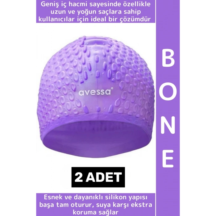 #Bone Esnek Yumuşak Silikon Havuz Deniz Yüzme Kulağa Su Geçirmez Büyük Beden Saç Bonesi 2 Adet