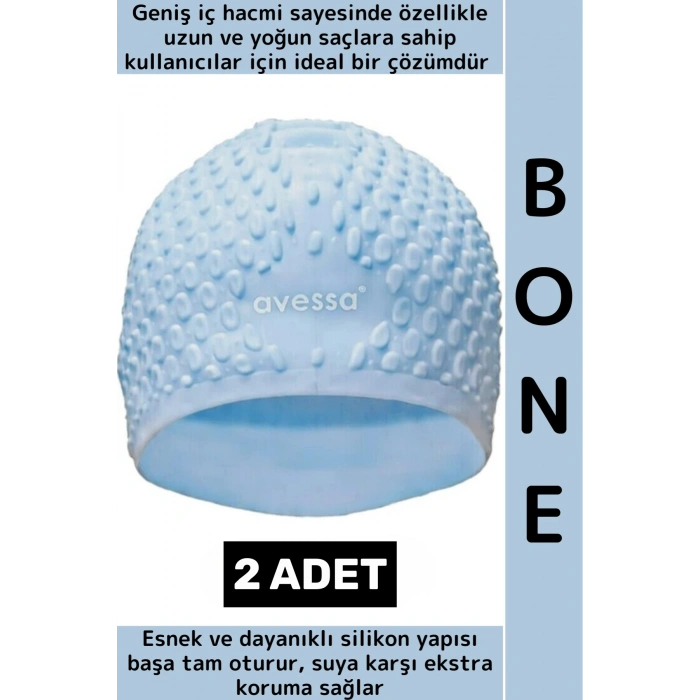 #Bone Esnek Yumuşak Silikon Havuz Deniz Yüzme Kulağa Su Geçirmez Büyük Beden Saç Bonesi 2 Adet