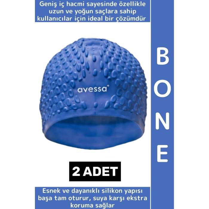 #Bone Esnek Yumuşak Silikon Havuz Deniz Yüzme Kulağa Su Geçirmez Büyük Beden Saç Bonesi 2 Adet