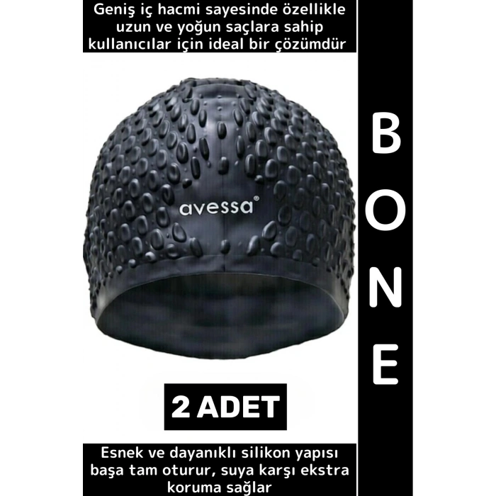 #Bone Esnek Yumuşak Silikon Havuz Deniz Yüzme Kulağa Su Geçirmez Büyük Beden Saç Bonesi 2 Adet