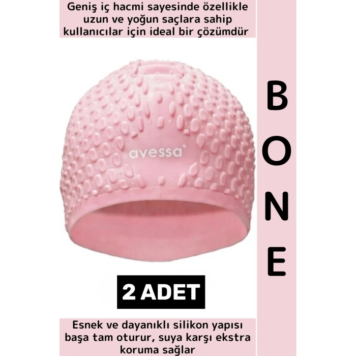 #Bone Esnek Yumuşak Silikon Havuz Deniz Yüzme Kulağa Su Geçirmez Büyük Beden Saç Bonesi 2 Adet
