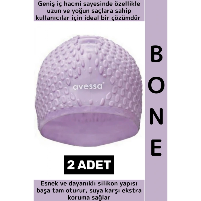 #Bone Esnek Yumuşak Silikon Havuz Deniz Yüzme Kulağa Su Geçirmez Büyük Beden Saç Bonesi 2 Adet