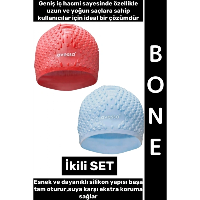 #Bone Esnek Yumuşak Silikon Havuz Deniz Yüzme Kulağa Su Geçirmez Büyük Beden Saç Bonesi İkili SET