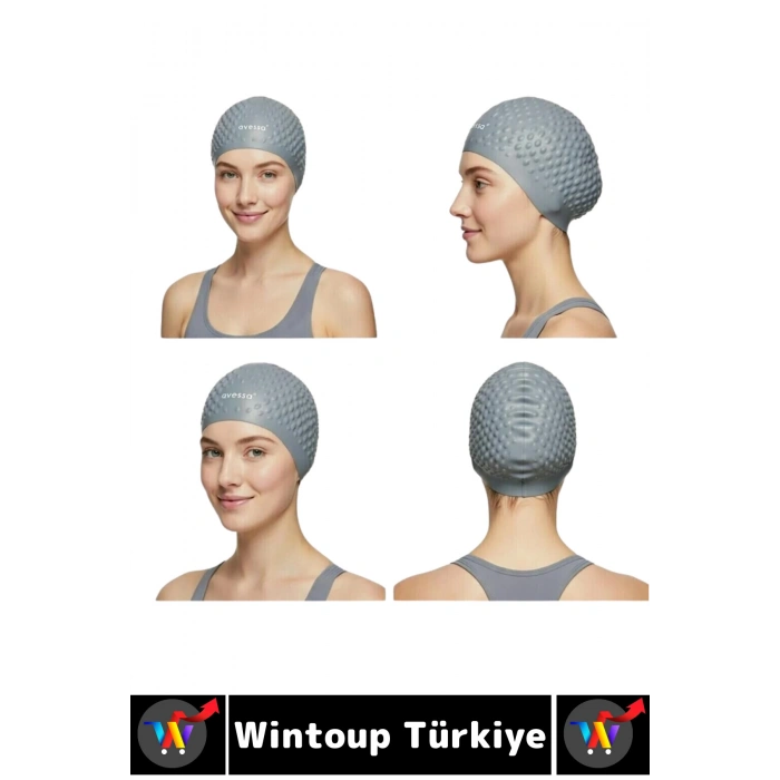 #Bone Esnek Yumuşak Silikon Havuz Deniz Yüzme Kulağa Su Geçirmez Büyük Beden Saç Bonesi İkili SET