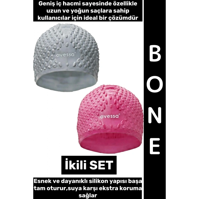 #Bone Esnek Yumuşak Silikon Havuz Deniz Yüzme Kulağa Su Geçirmez Büyük Beden Saç Bonesi İkili SET