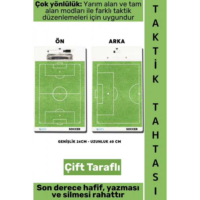#FutbolTaktik Profesyonel Amatör Okul Tam Yarı Saha Çift Taraflı Futbol Taktik Tahtası 24 X 40 Cm