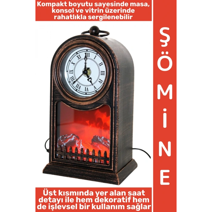 #LedŞömine Dekoratif Ev Ofis Hediyelik Klasik Saat Tasarımı Şık Efektli Led Işıklı Şömine 27 X 15 Cm
