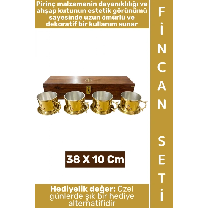 #FincanSeti Dekoratif Hediyelik Dayanıklı Ahşap Kutulu Çok Şık Estetik Pirinç Fincan Seti 38 X 10 Cm