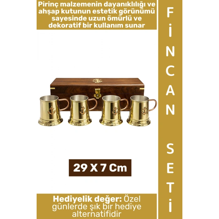 #FincanSeti Dekoratif Hediyelik Dayanıklı Ahşap Kutulu Çok Şık Estetik Pirinç Fincan Seti 29 X 7 Cm