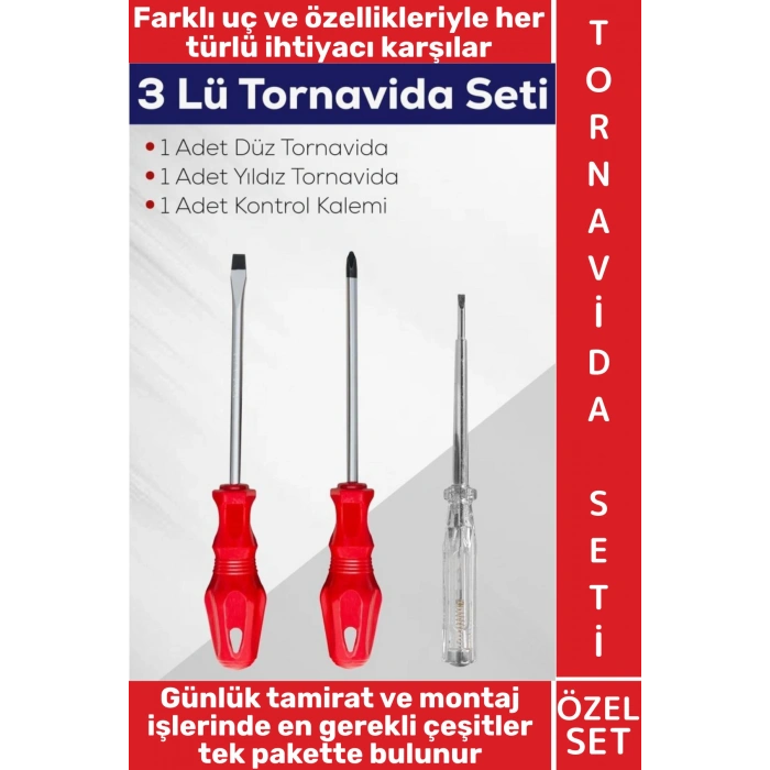 #TornavidaSeti Dayanıklı Ev Atölye Tamirat Montaj Düz Yıldız Kontrol Kalemi 3 Parça Tornavida Seti