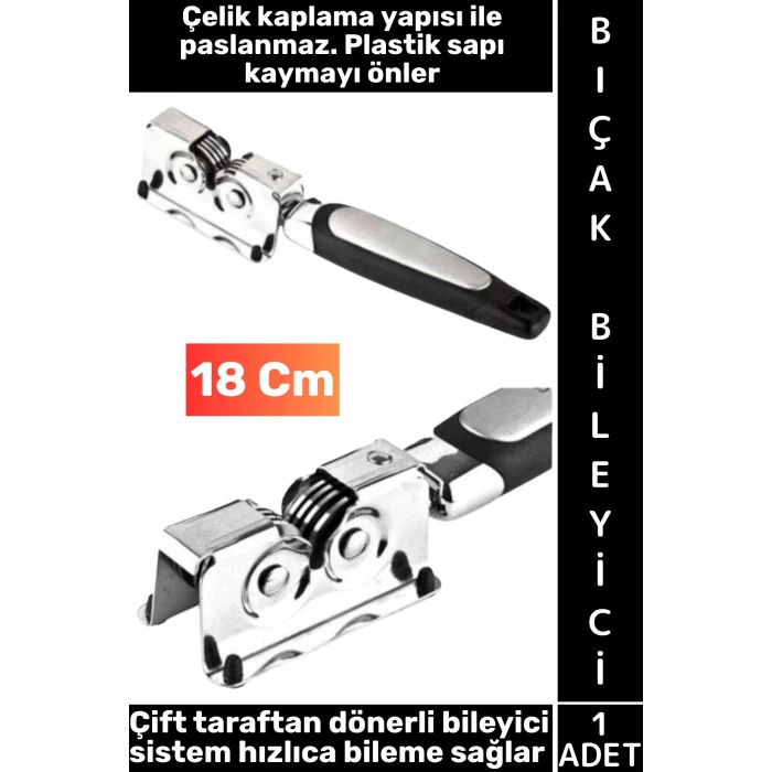 #BıçakBileyici Kaymaz Sap Paslanmaz Çelik Çift Dönerli Sistem Hızlı Pratik Şık Bıçak Bileyici 18 Cm