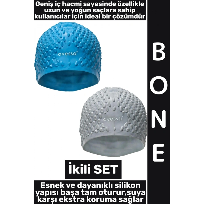 #Bone Yumuşak Elastik Silikon Havuz Deniz Yüzme Kulağa Su Kaçırmaz Büyük Beden Saç Bonesi İkili SET