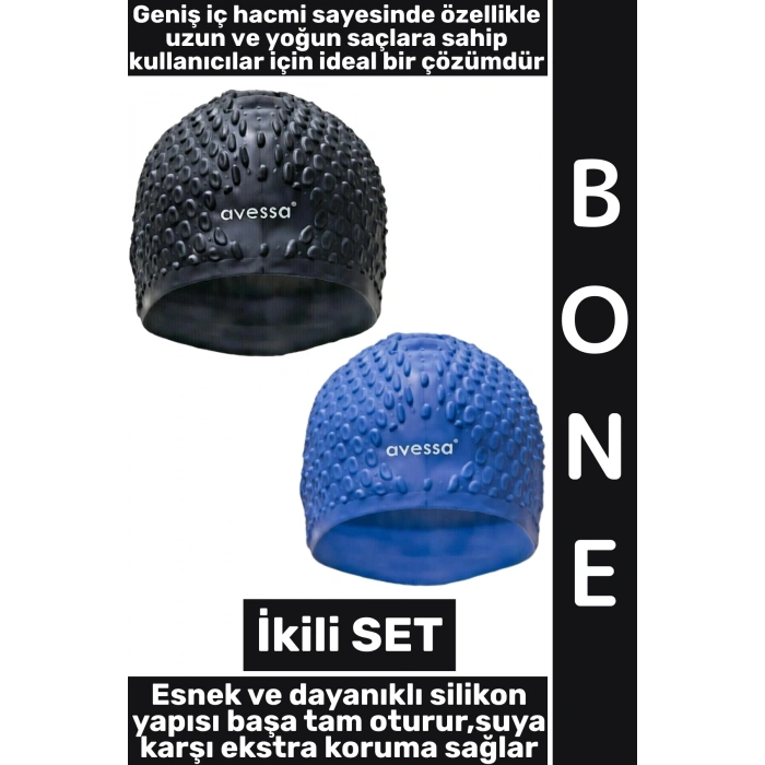 #Bone Yumuşak Elastik Silikon Havuz Deniz Yüzme Kulağa Su Kaçırmaz Büyük Beden Saç Bonesi İkili SET