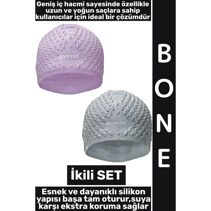 #Bone Yumuşak Elastik Silikon Havuz Deniz Yüzme Kulağa Su Kaçırmaz Büyük Beden Saç Bonesi İkili SET
