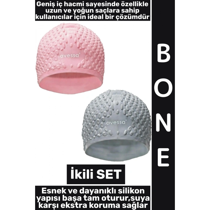 #Bone Yumuşak Elastik Silikon Havuz Deniz Yüzme Kulağa Su Kaçırmaz Büyük Beden Saç Bonesi İkili SET