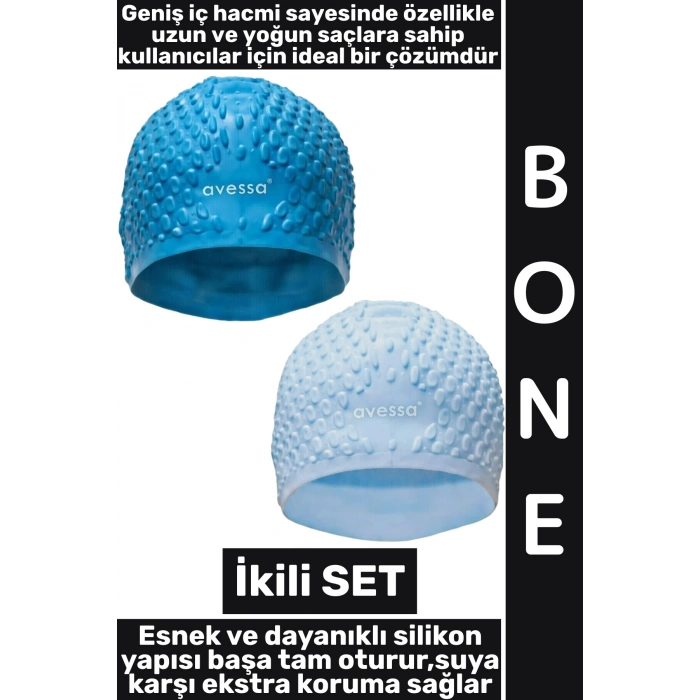 #Bone Yumuşak Havuz Deniz Yüzme Kulağa Su Kaçırmaz Elastik Silikon Büyük Beden Saç Bonesi İkili SET