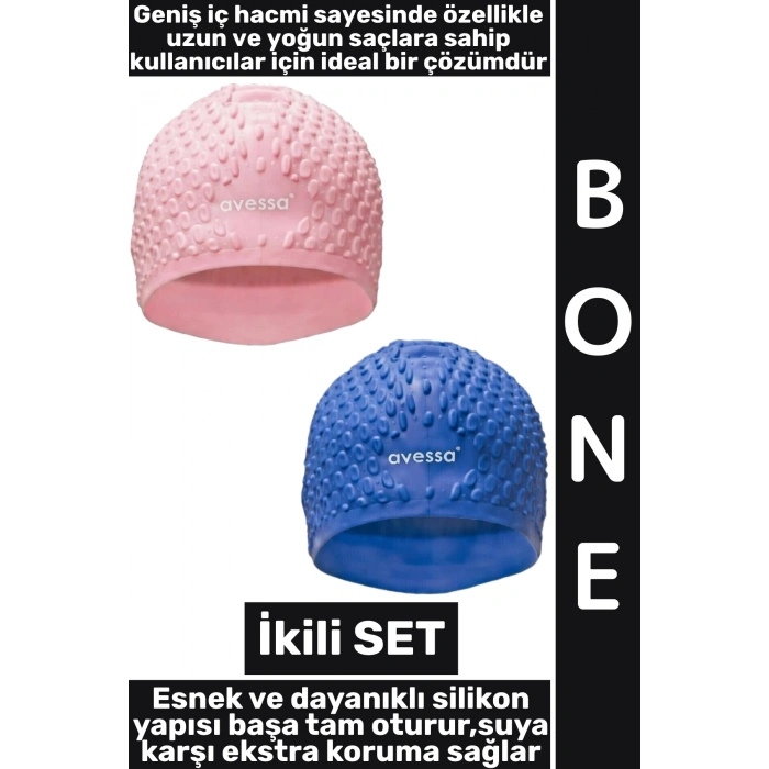 #Bone Yumuşak Havuz Deniz Yüzme Kulağa Su Kaçırmaz Elastik Silikon Büyük Beden Saç Bonesi İkili SET