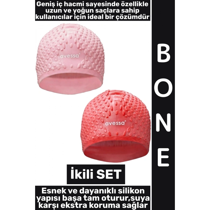 #Bone Yumuşak Havuz Deniz Yüzme Kulağa Su Kaçırmaz Elastik Silikon Büyük Beden Saç Bonesi İkili SET