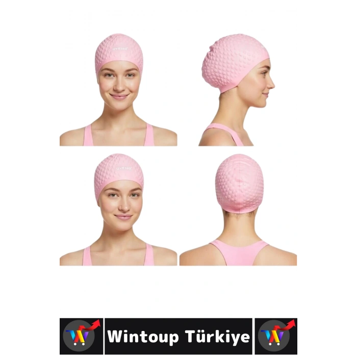 #Bone Yumuşak Havuz Deniz Yüzme Kulağa Su Kaçırmaz Elastik Silikon Büyük Beden Saç Bonesi İkili SET